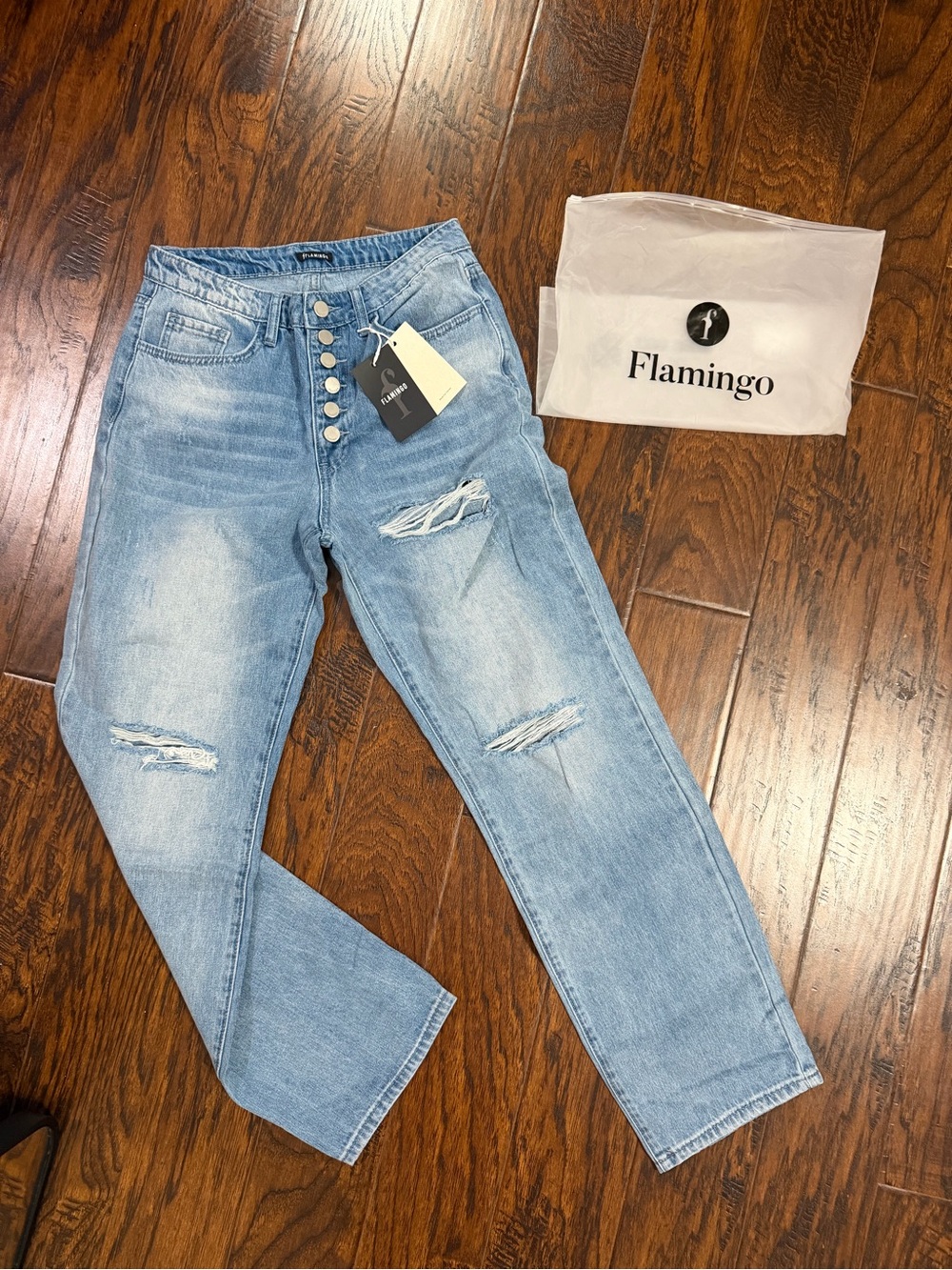 Flamingo Light Blue High-Rise Distressed Women's Jeans Size Small